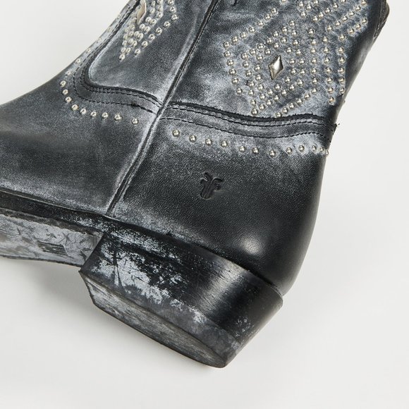 Frye Billy Stud/Diamond Black/Grey Short Festival Party Cowboy Short Ankle Boots - Picture 6 of 16